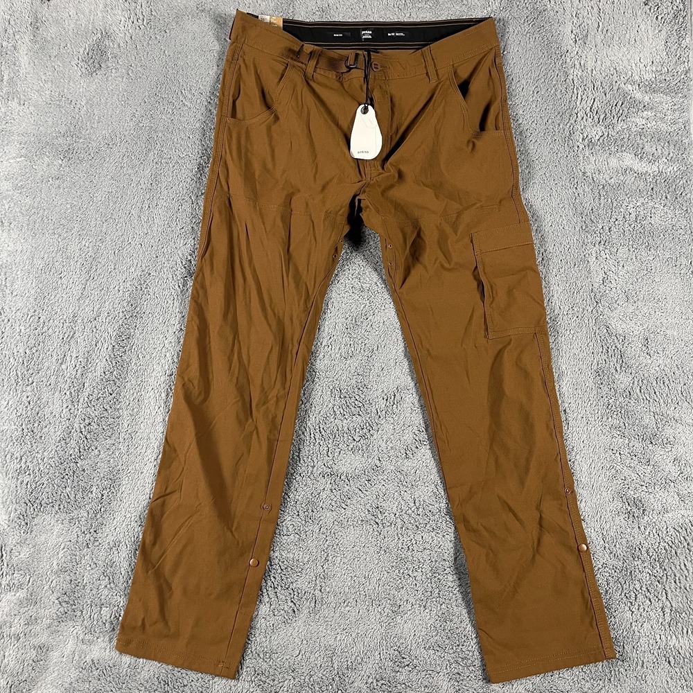 Prana Stretch Zion Pants Mens 36x32 Brown Slim Fit Tapered Leg Cargo Pocket